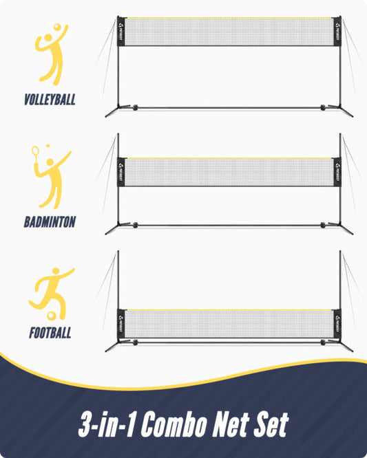 Patiassy Volleyball & Badminton Combo Set with Adjustable Net and Accessories (Yellow)
