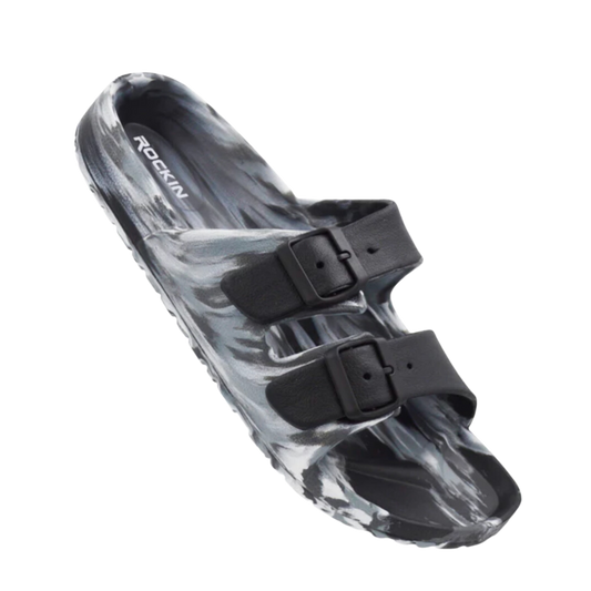 Huntington Buckle Slides- Black Marbled