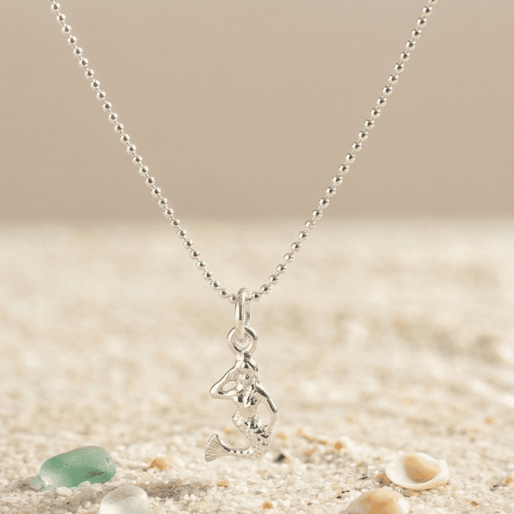 ANKLE BRACELET Mermaid Pendant and Diamond-Cut (DC) Ball Chain 10" w/SPRING RING LOCK