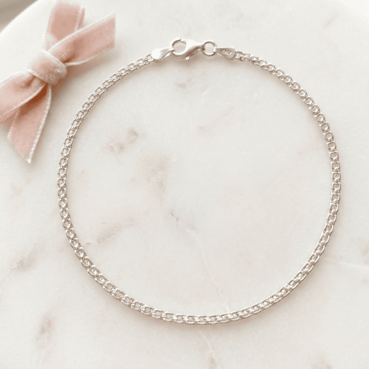 ANKLE BRACELET FLAT CURB LINK CHAIN SUPER THIN 10" w/SPRING RING LOCK