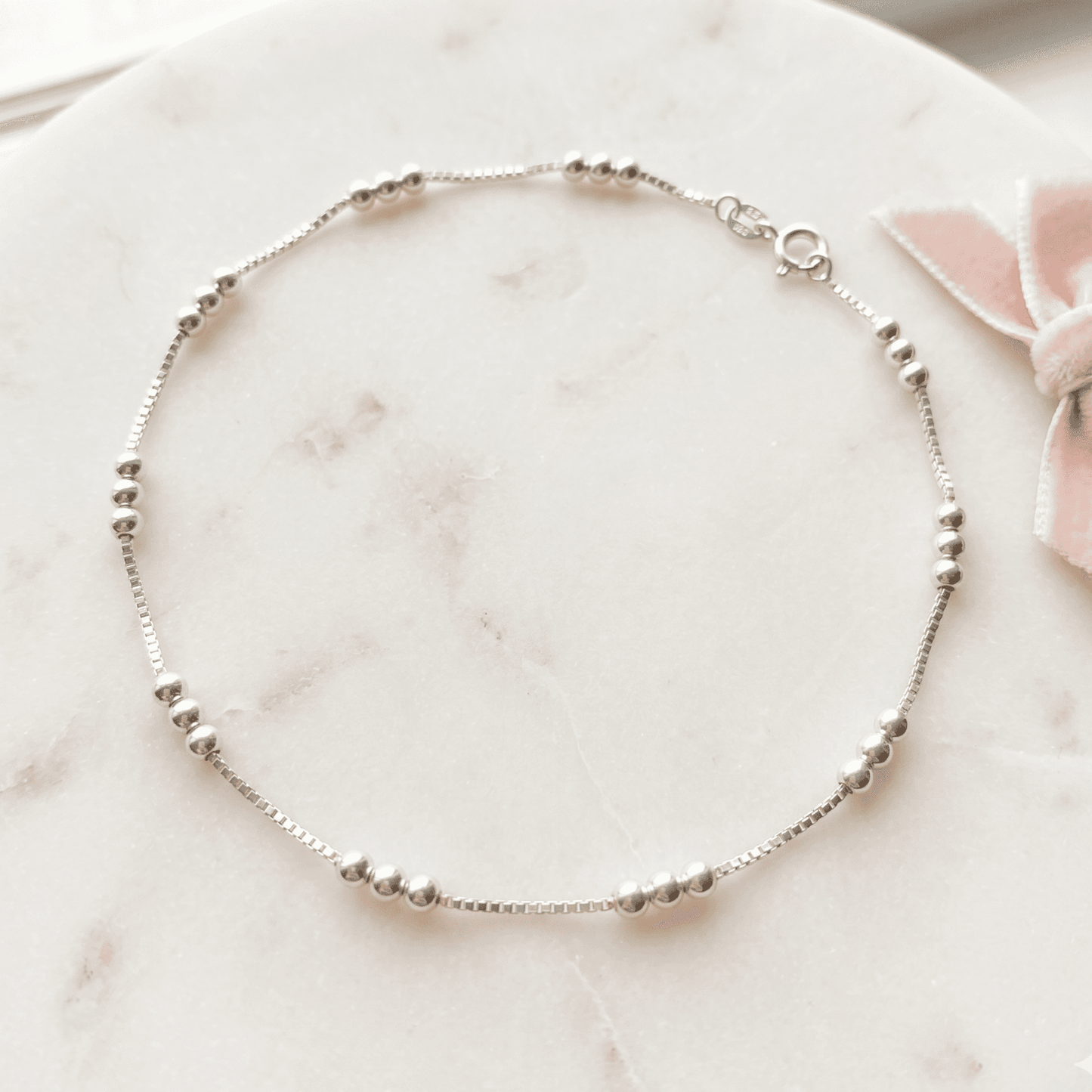 ANKLE BRACELET Balls on a box chain 10" w/SPRING RING LOCK
