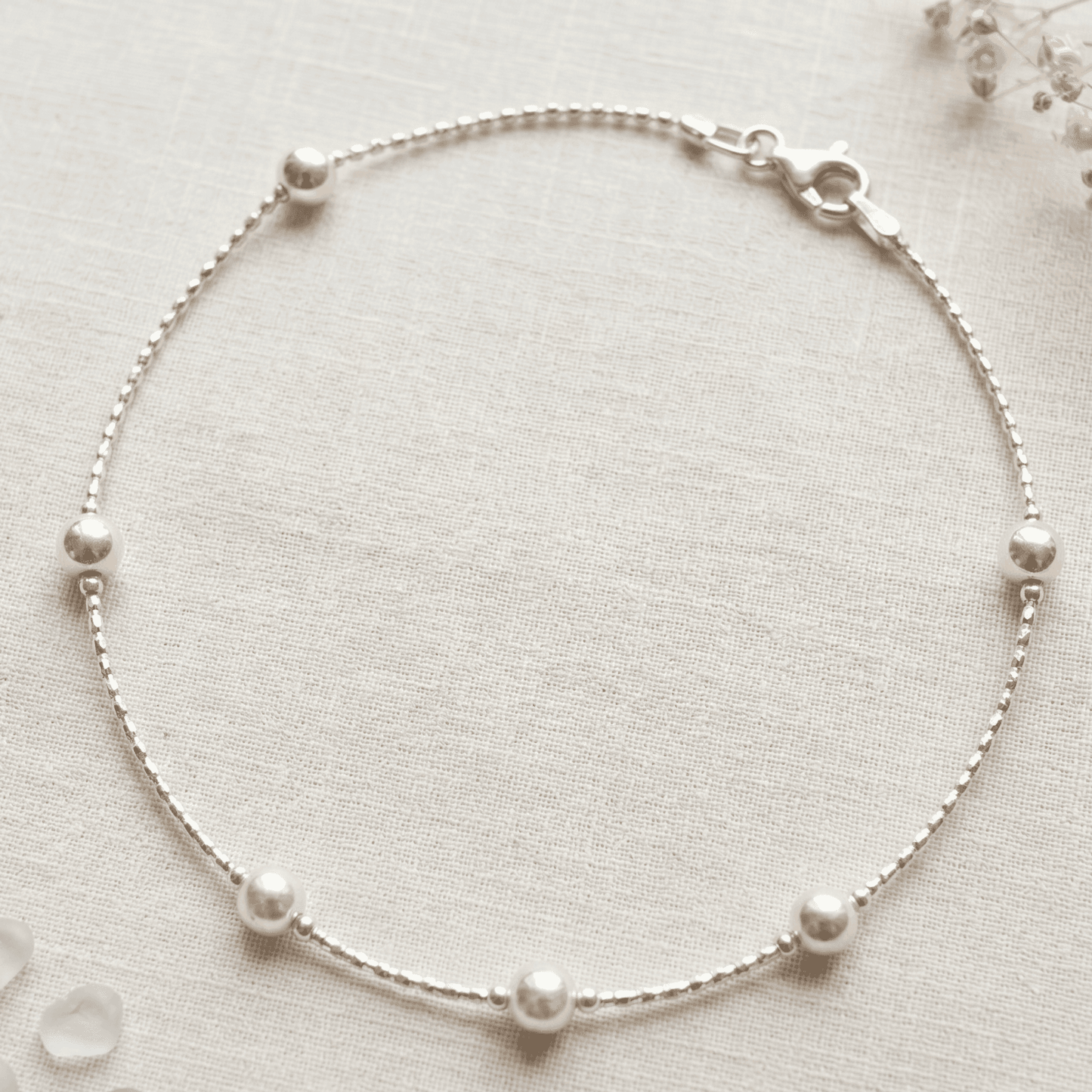 ANKLE BRACELET SILVER BEADS AND BALL CHAIN BRACELET 10" w/BARREL LOCK