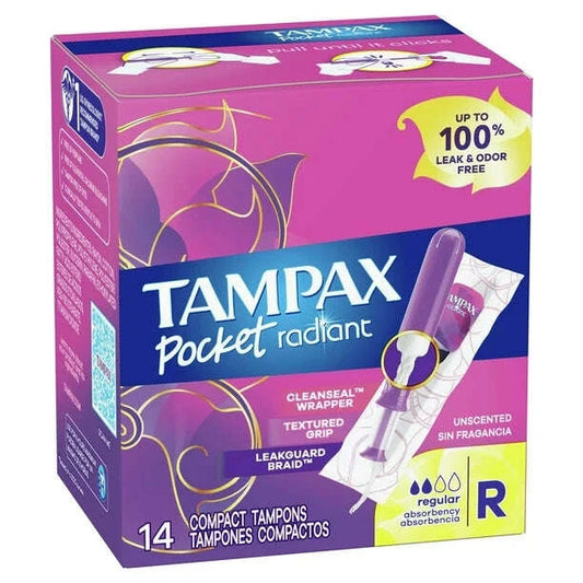 Tampax Pocket Radiant Tampons – Regular Absorbency, 14 Count - COLO