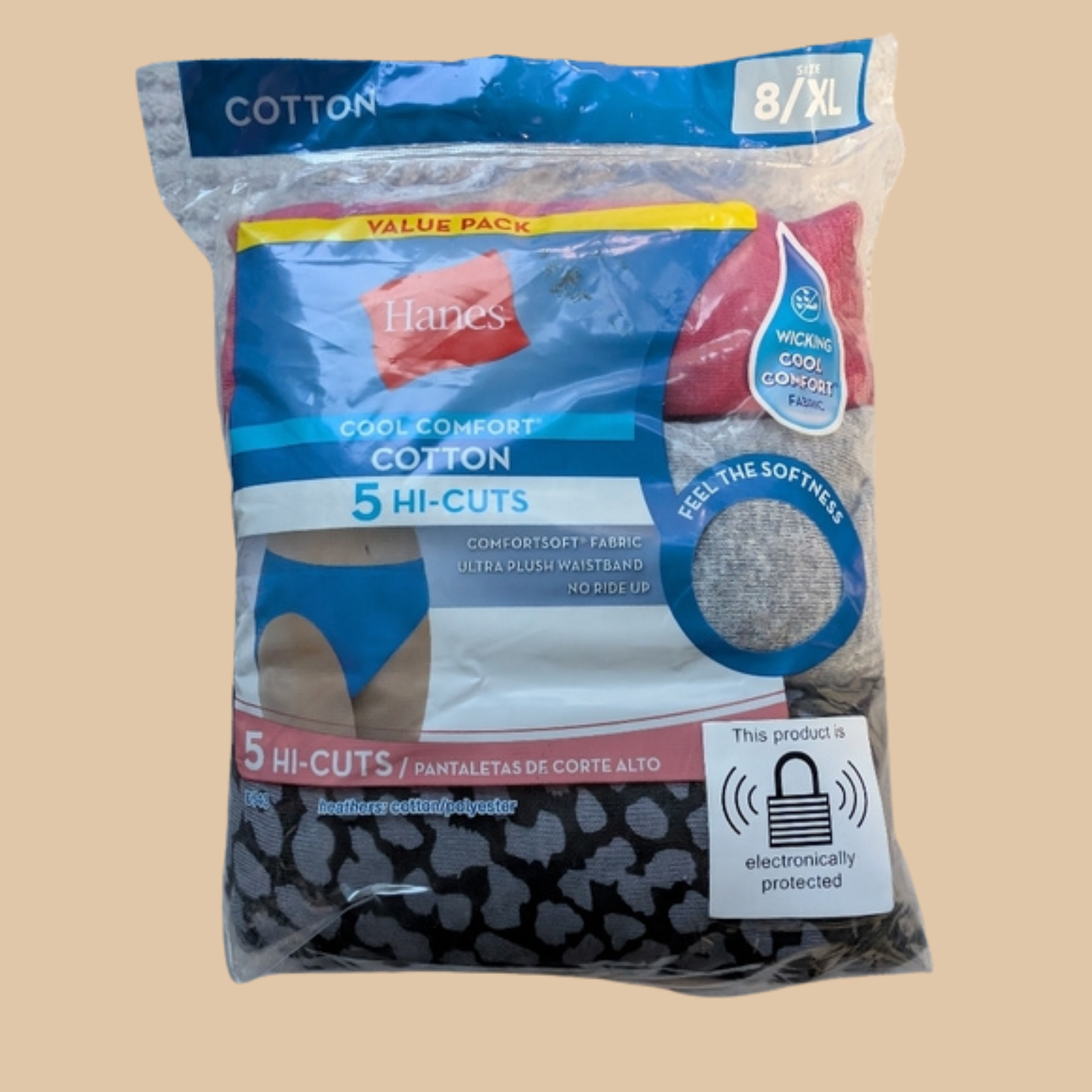 Hanes Women’s L & XL Tagless Hi-Cut 5-Pack Cotton Underwear