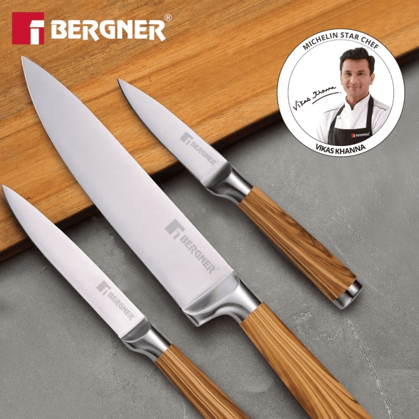 Bergner Black 3-Piece Knife Set - COLO