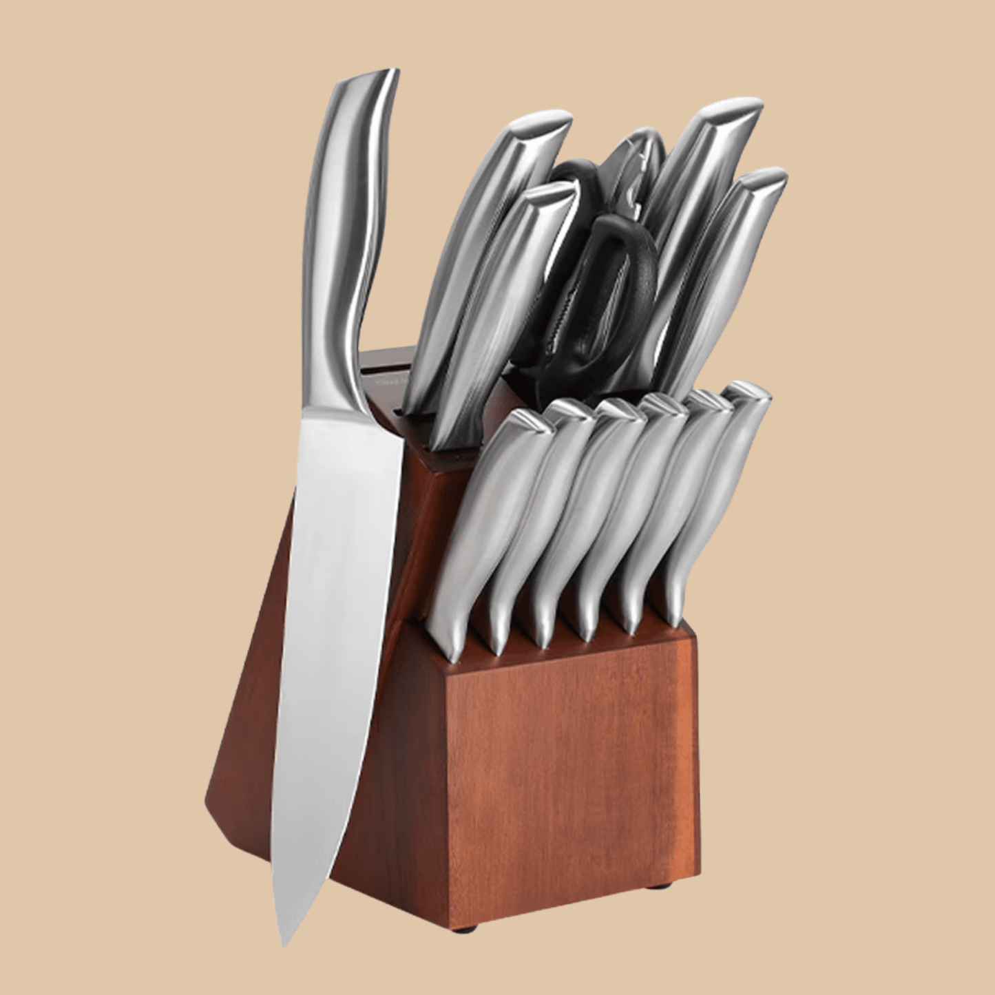 14-Piece Full Tang Steel Knife Set with Walnut Block - COLO