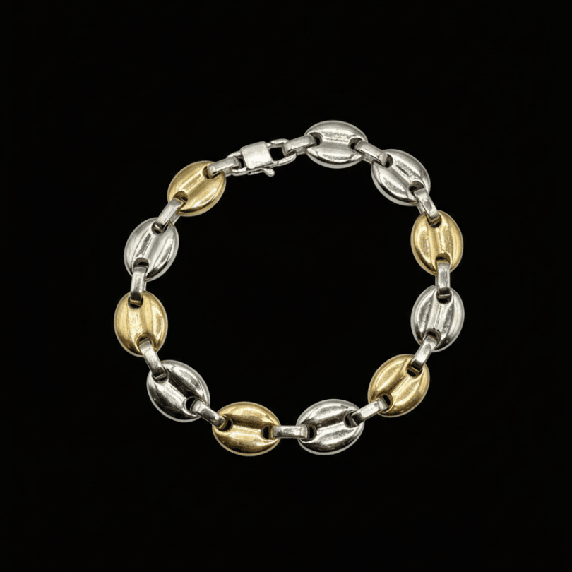 Men's Two-Tone Coffee Bean Link Bracelet - COLO