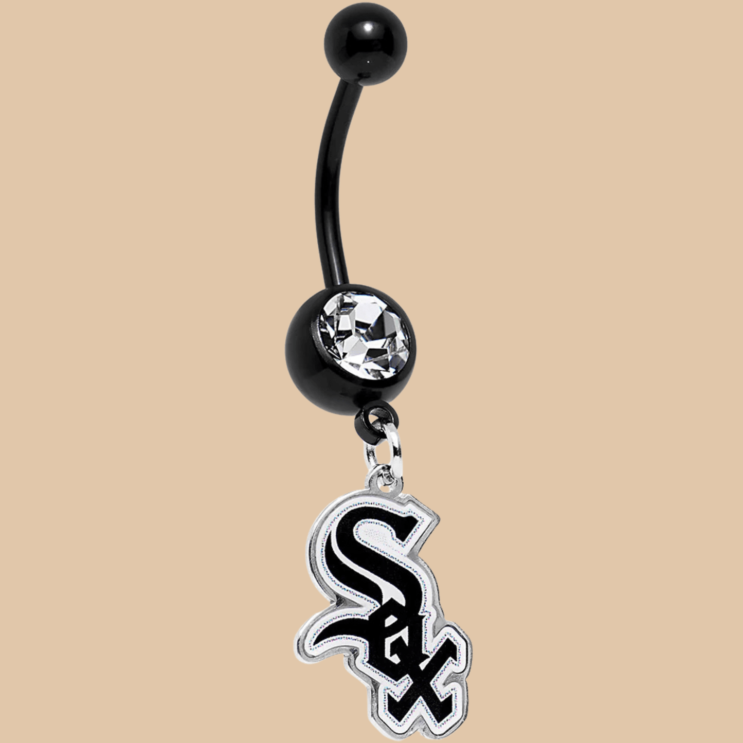 MLB Clear Gem Black Anodized Chicago White Sox Belly Ring Licensed - COLO