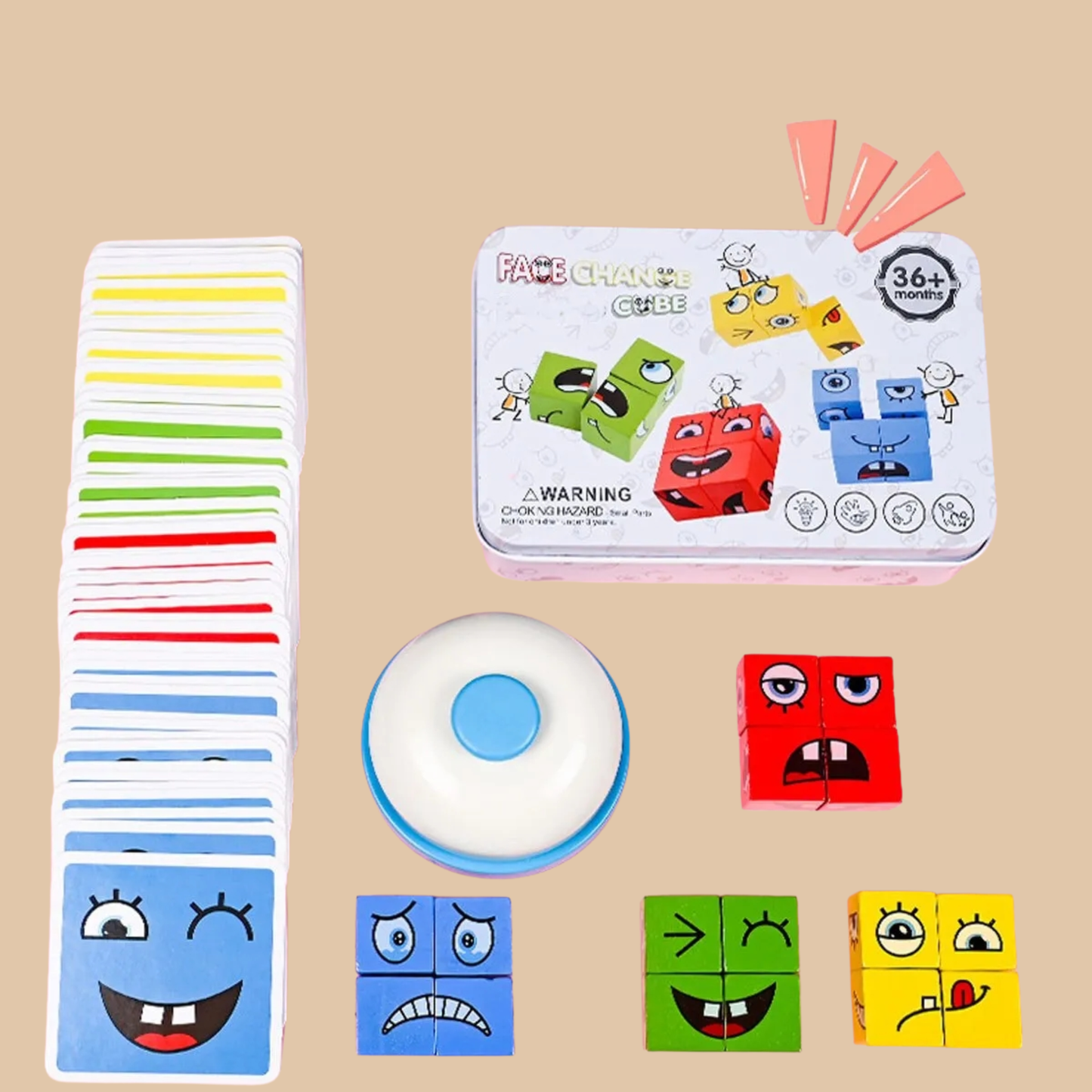 Wooden Face-Changing Educational Puzzle Toy with Buzzer & Storage Box