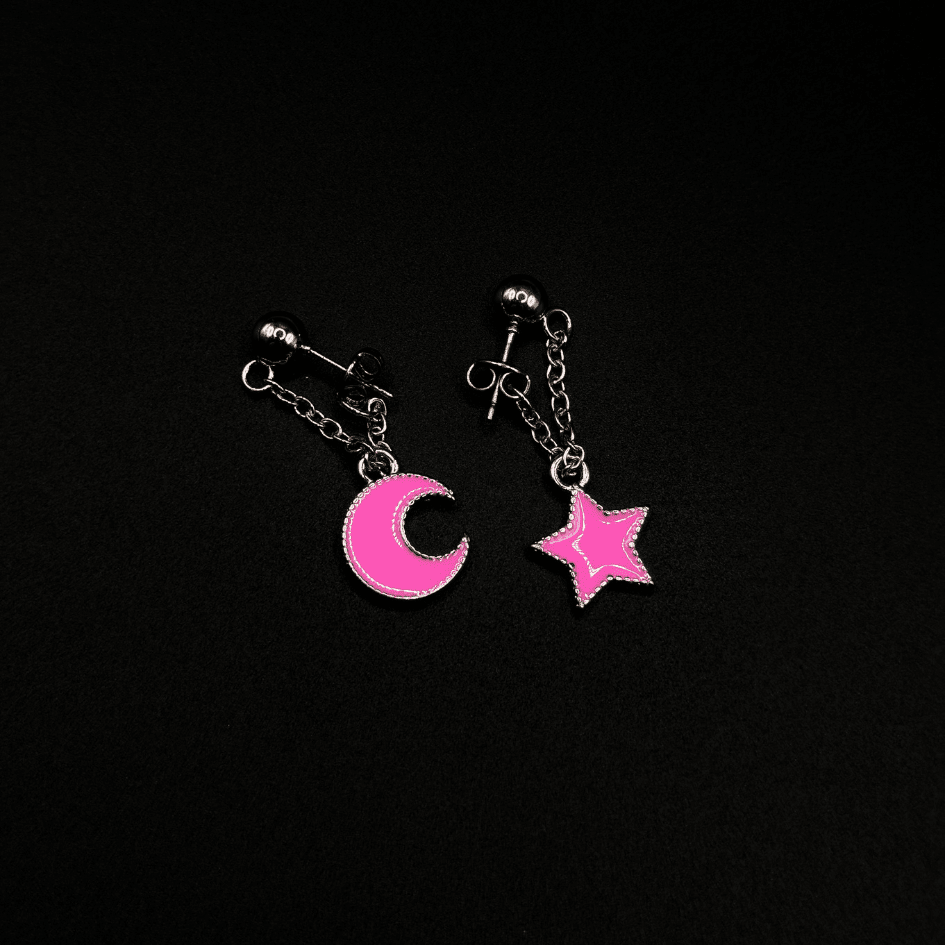 Pink & Silver Moon and Star Stainless Steel Earrings for Girls - COLO