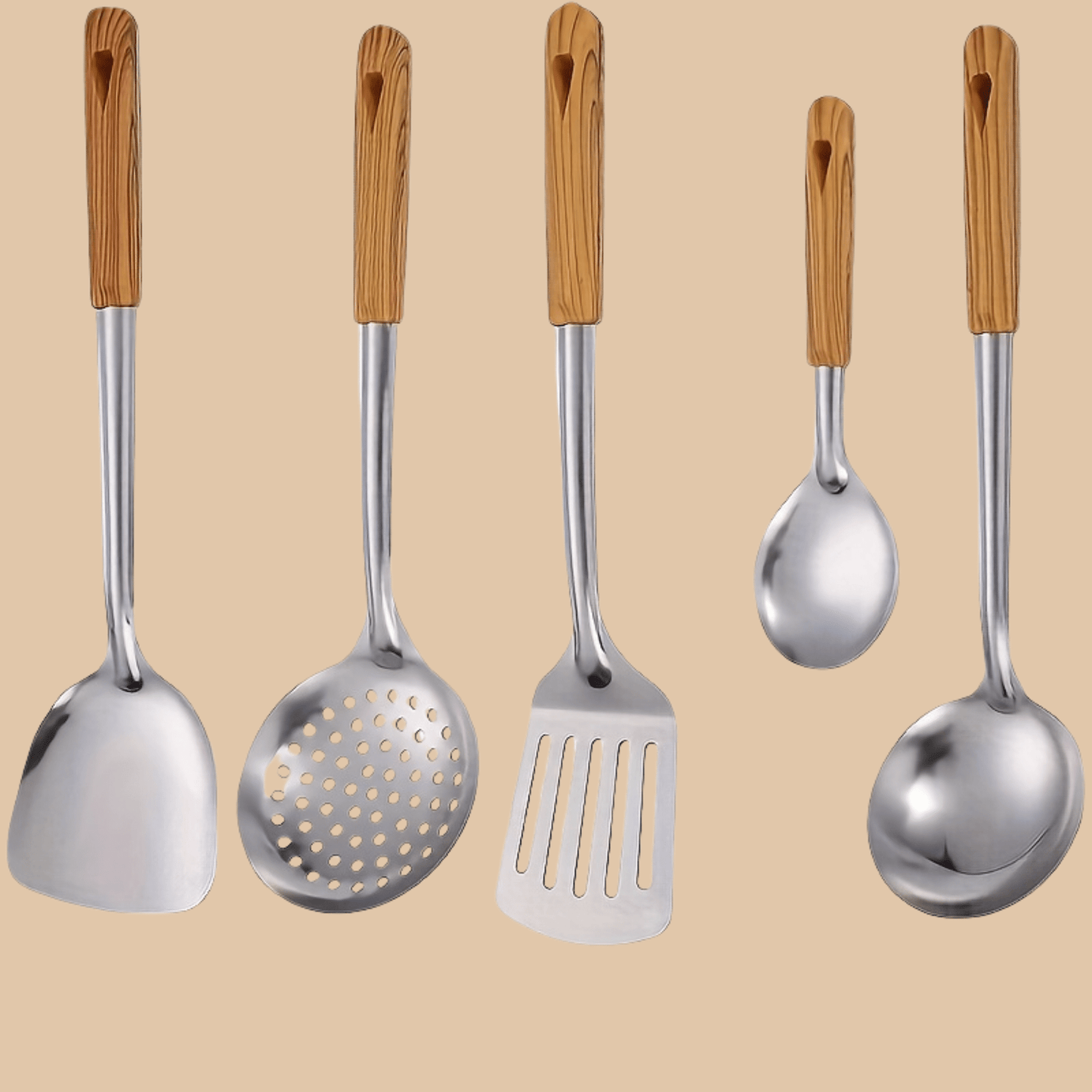 Wood Style Handle Kitchen Utensils Set 5pcs - COLO