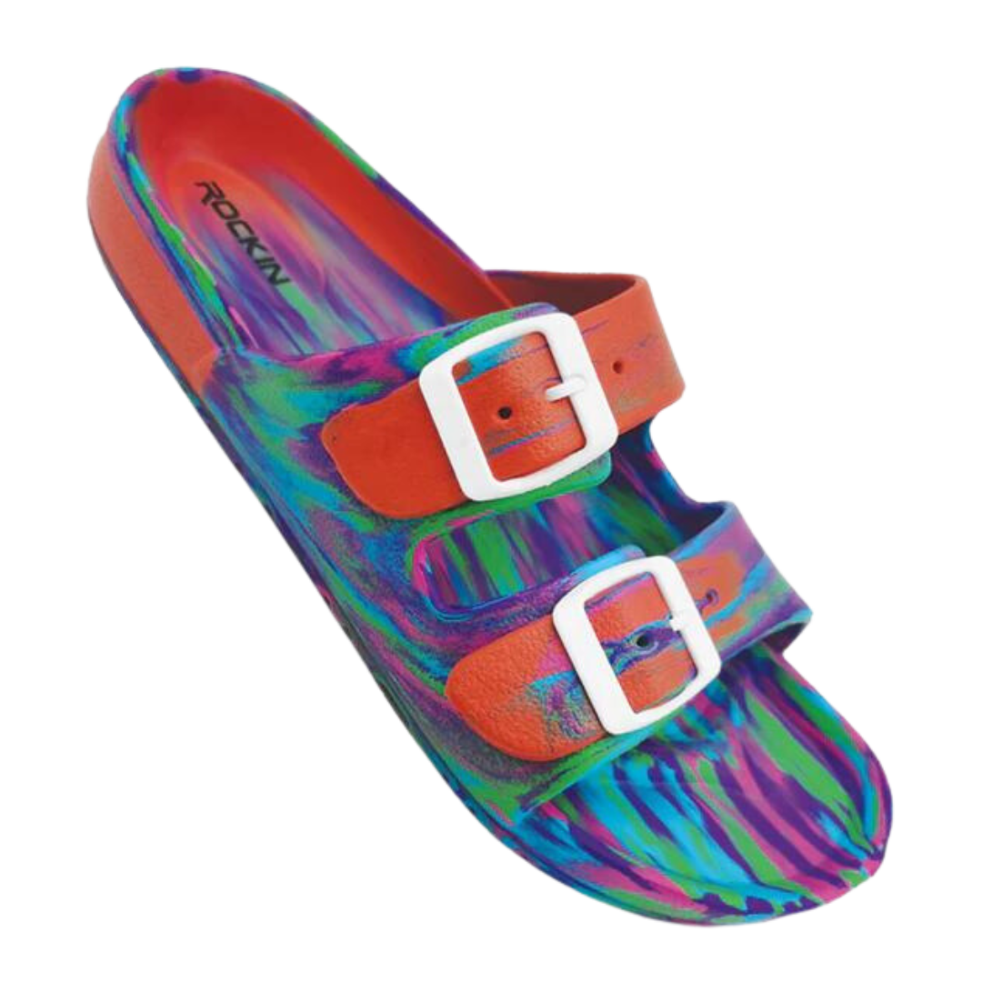 Huntington Buckle Slides- Tie Dye Marbled