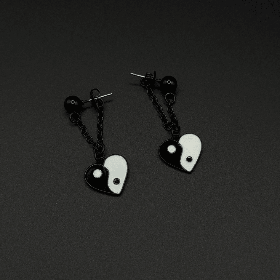 Black & White Yin Yang Heart Stainless Steel Earrings - COLO