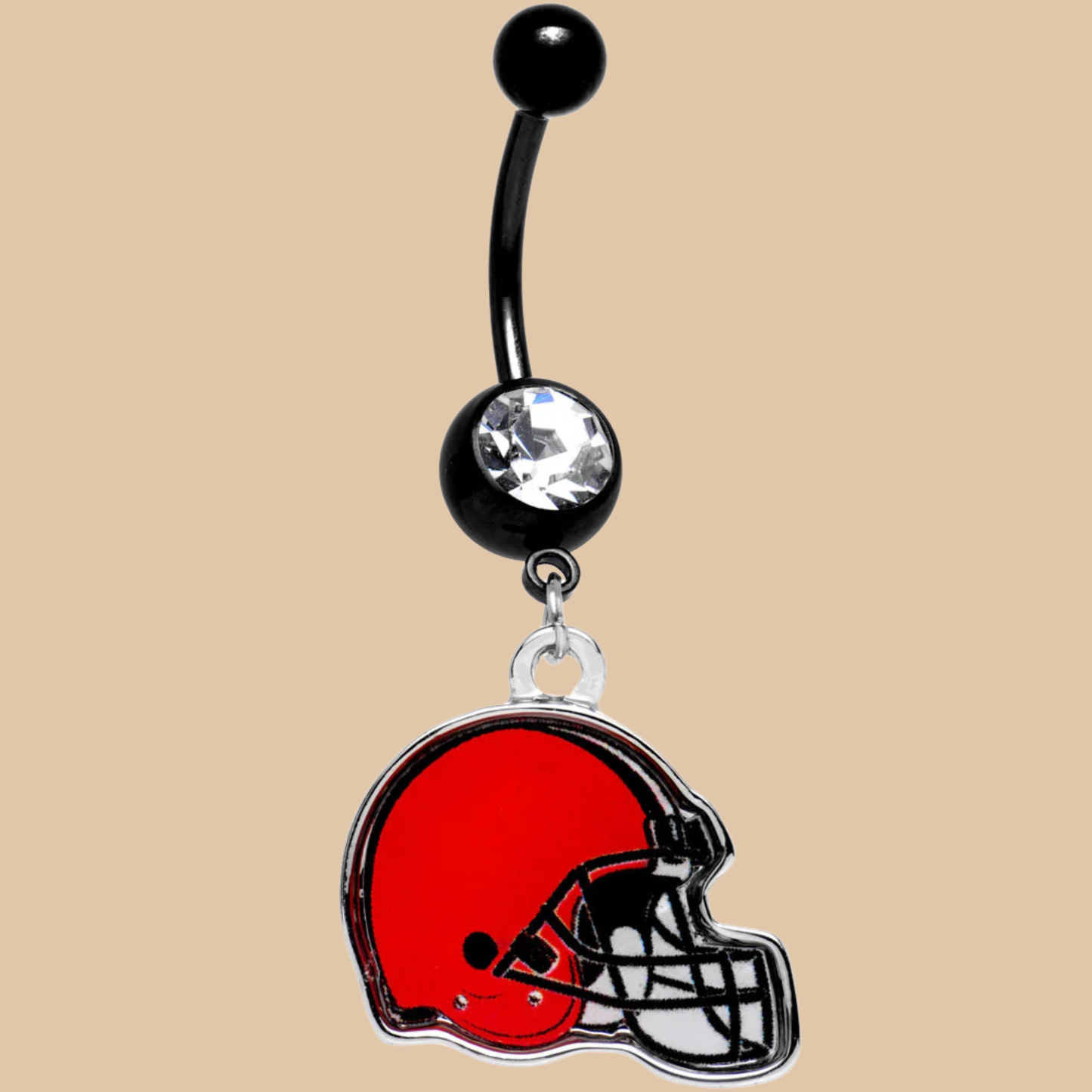 NFL Cleveland Browns Dangle Belly Ring Stainless Steel Curved Black Barbell Licensed