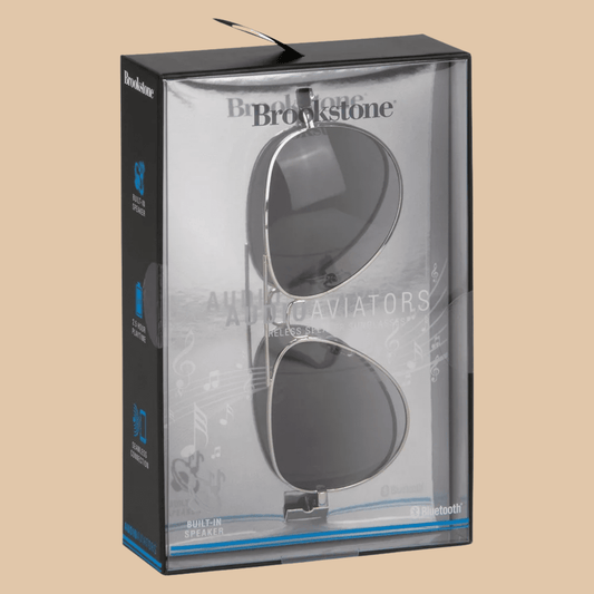 Brookstone Audio Shades Aviator Black Sunglasses with Wireless Speaker - COLO