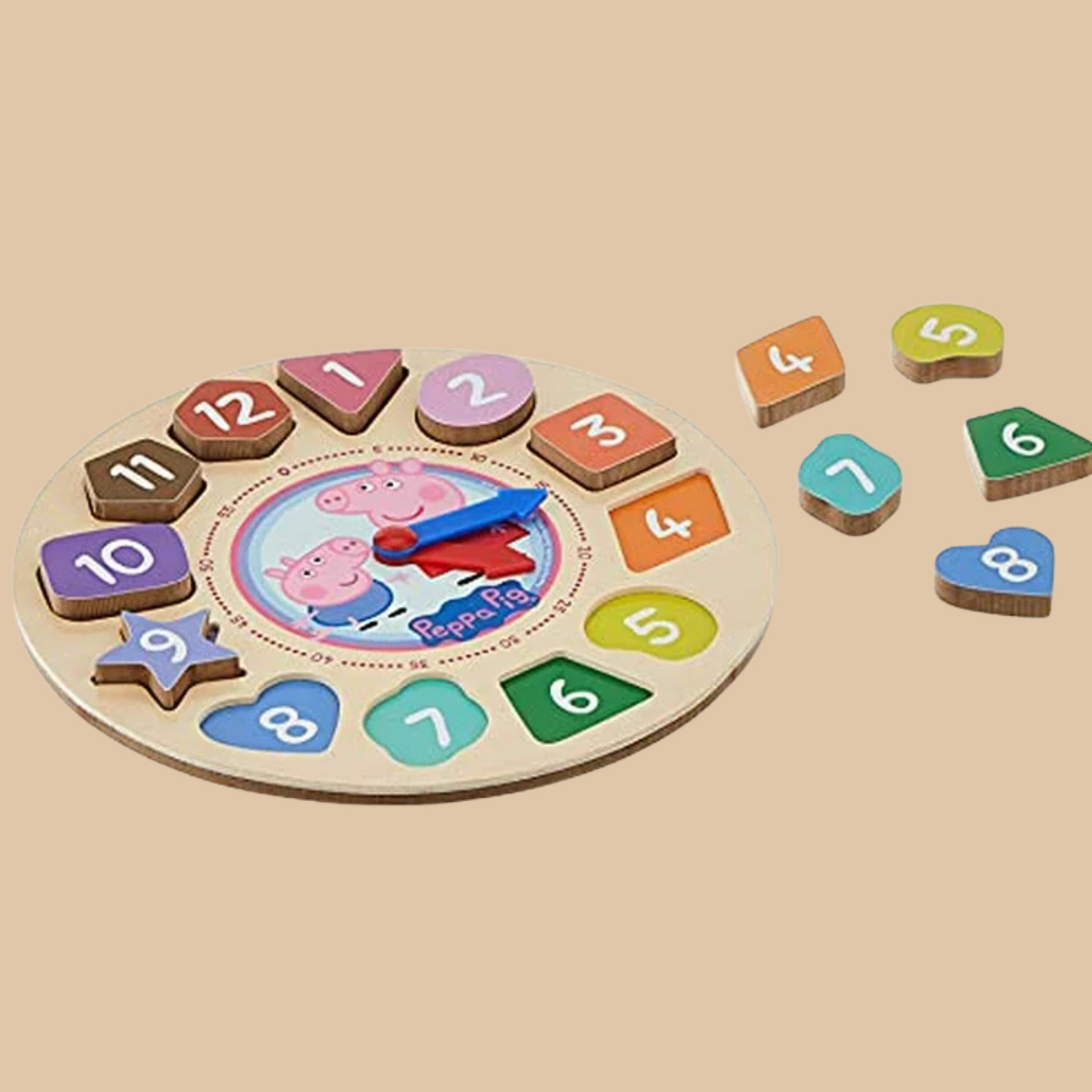 Peppa Pig Wooden Shape Sorter Clock Puzzle - Learn Time & Colors - COLO