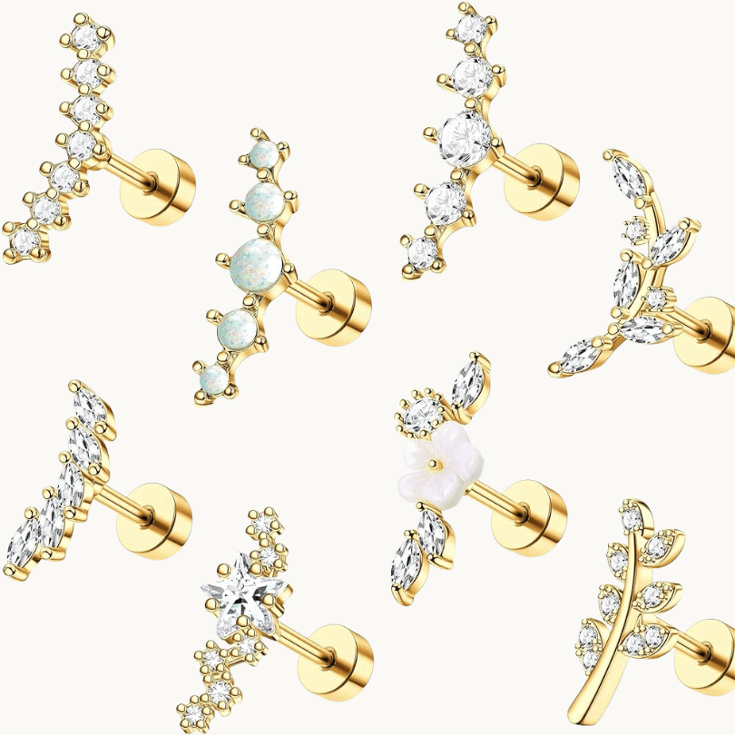 Gold Opal Cartilage Earrings Helix Piercing Set - COLO