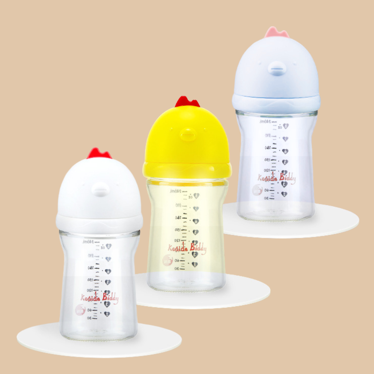 CUTE CHICKEN WIDE MOUTH GLASS BOTTLE 240mL/8oz