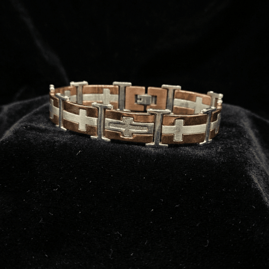 Men's Orange Accent Stainless Steel Cross Bracelet - COLO