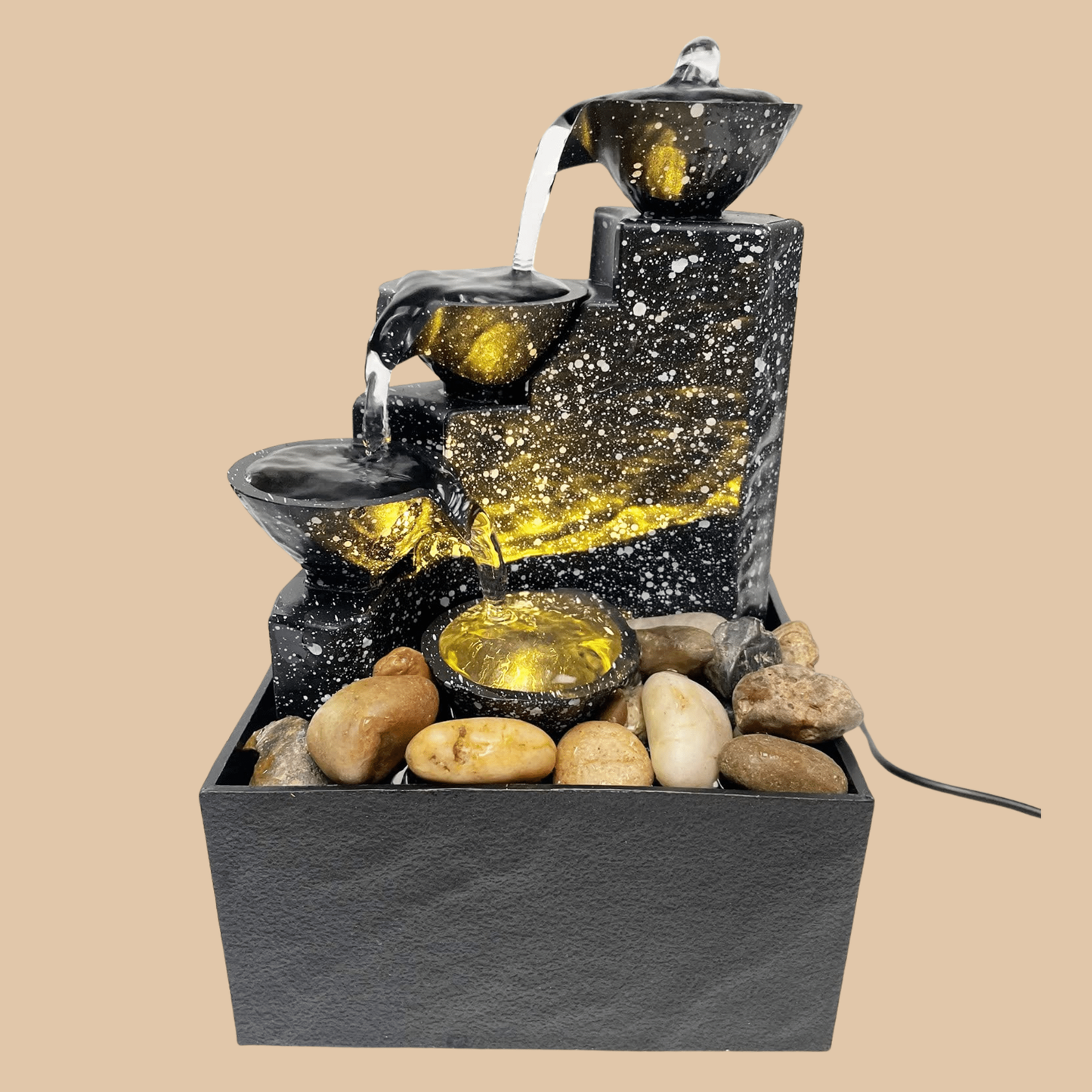 Silver Moon Creations Desktop USB Small Water Fountain with Irregular Stones & LED Lights - COLO
