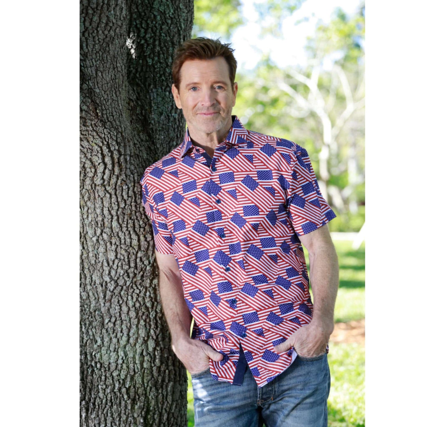 Men's Abstract American Flag Microfiber Button-Up Shirt
