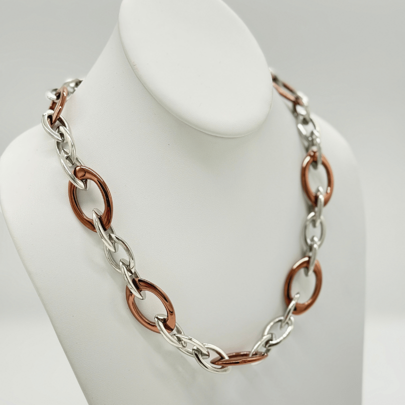 Two-Tone Oval Link Statement Necklace