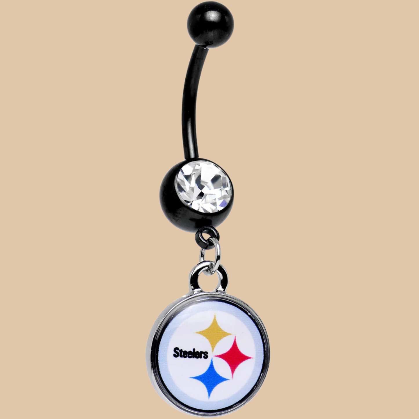NFL Pittsburgh Steelers Dangle Belly Ring Stainless Steel Curved Black Barbell Licensed