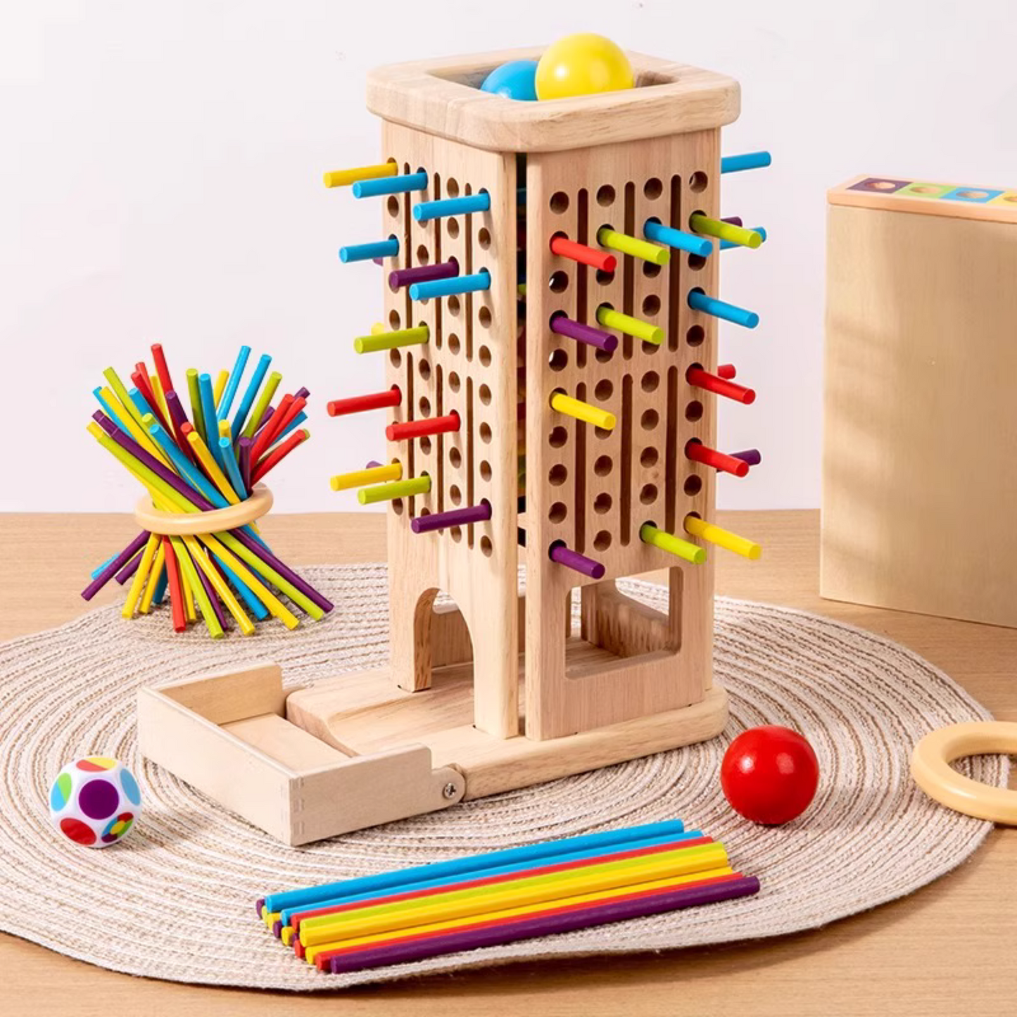 PULLING STICK GAME, Wooden Educational Three-In-One Puzzle Toy - COLO