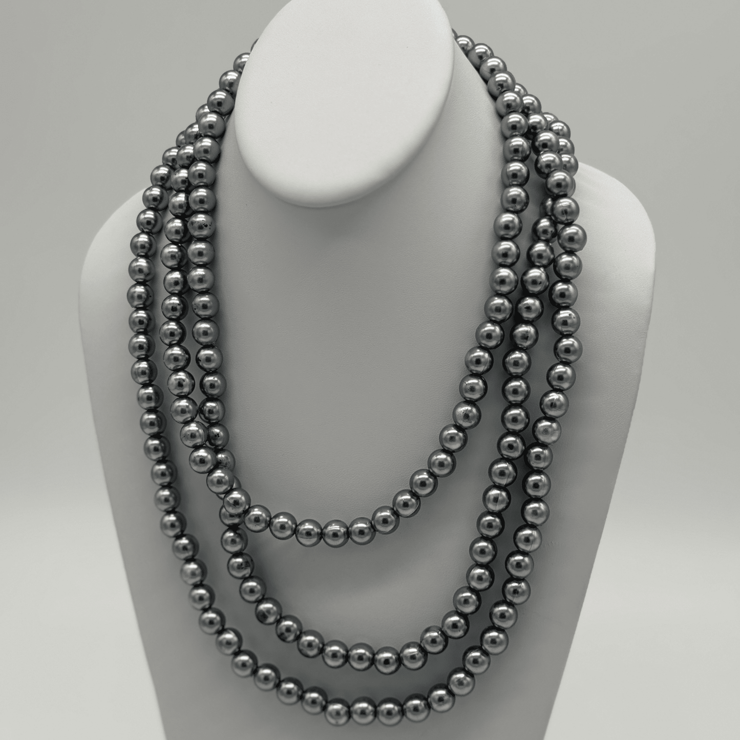 Lustrous Grey Triple-Strand Beaded Necklace - COLO