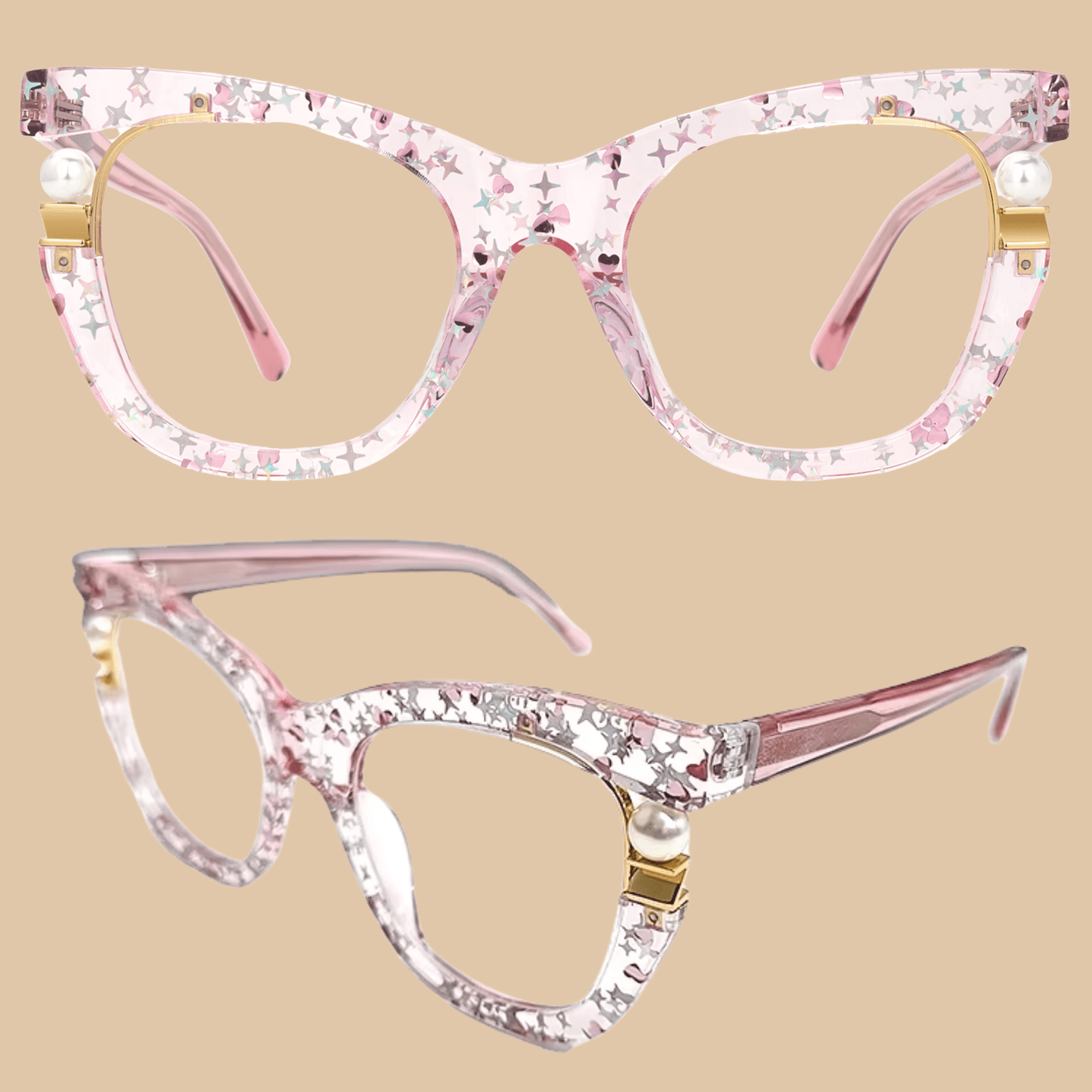 ZEELOOL Pearl Cateye Pink Glasses - COLO