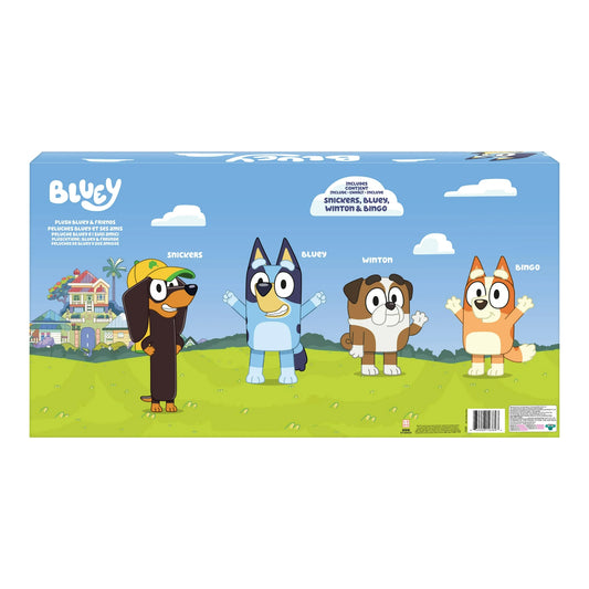 Bluey Friends 4 Plush Value Box, Includes Bluey, Bingo, Winton and Snickers, Ages 3+