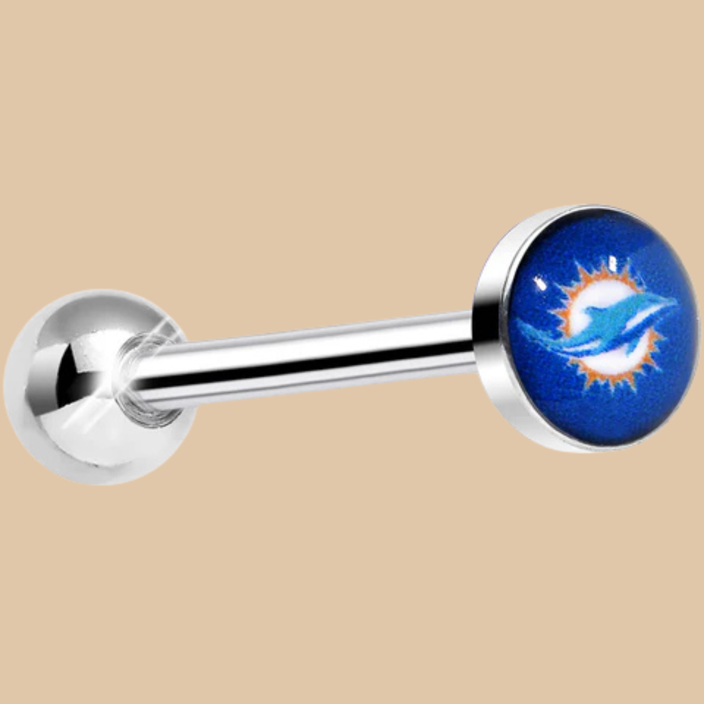 Miami Dolphins NFL Body Jewelry Barbell Tongue Ring – Silver & Blue Logo