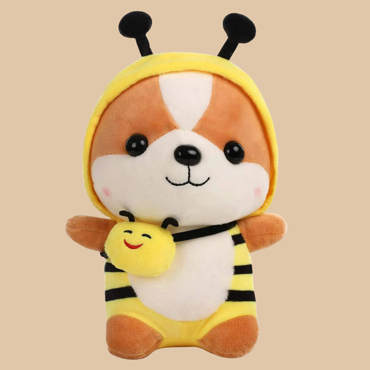 Cartoon Squirrel Plush Toy with Yellow Bee Costume – Cute Soft Stuffed Animal (10"–12")