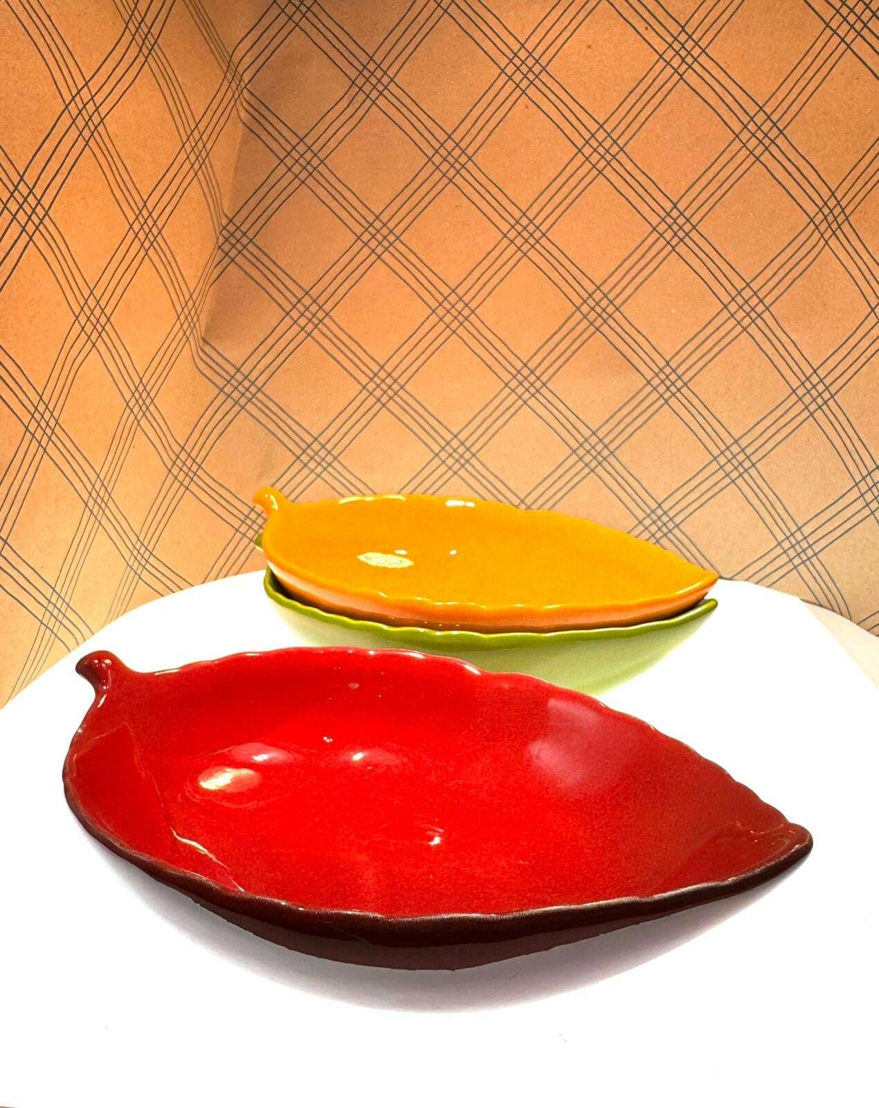 Set of 3 Ceramic Leaves Candy Dishes or Serving Bowls - COLO