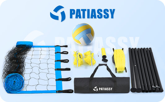 Patiassy Portable Volleyball Net Set with Ball, Pump & Carry Bag (Blue)