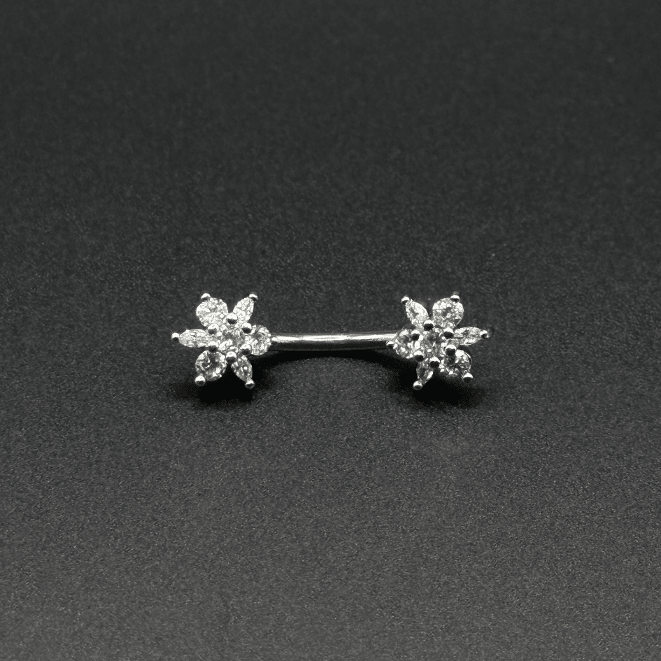 Belly Button Ring with Double Flowers & Zircon Stones - COLO