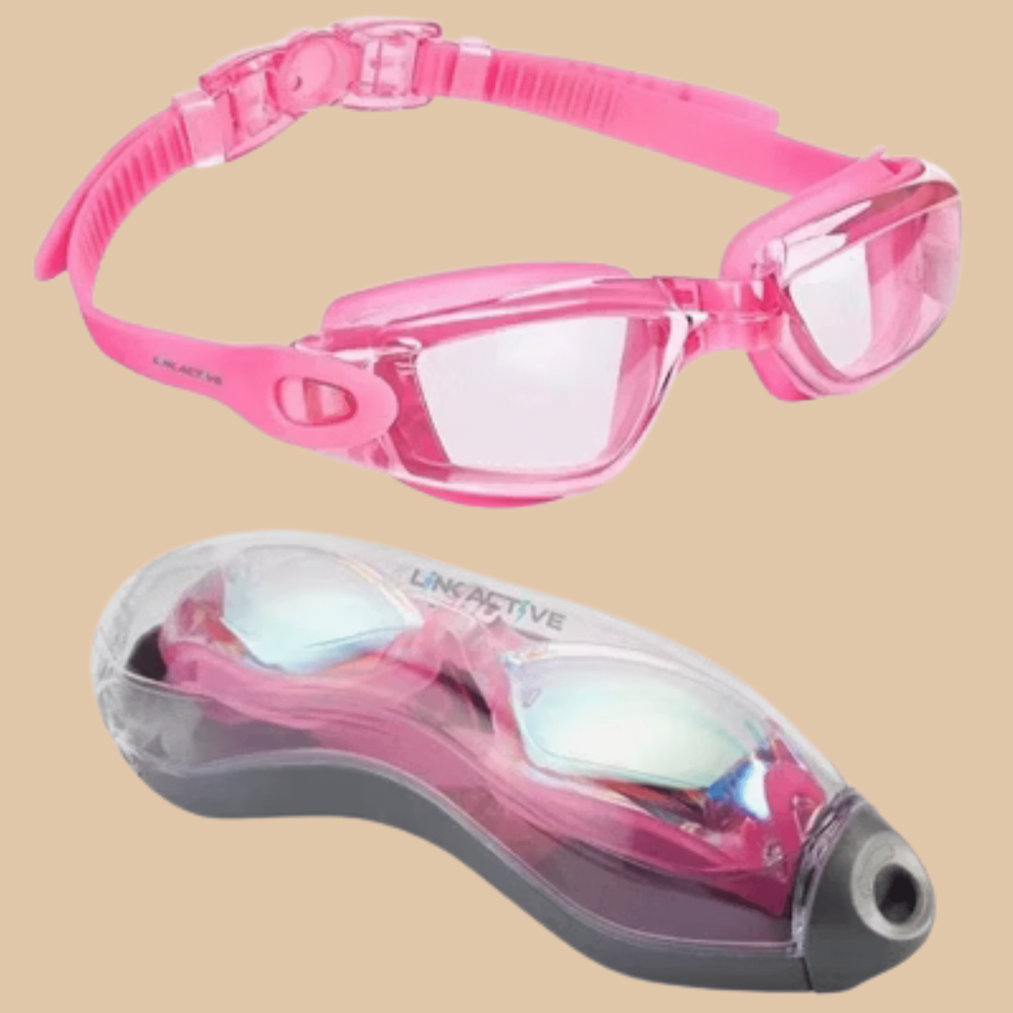 Pink Adult Swim Goggles with Ear Plugs – Anti Fog, UV Protection - COLO