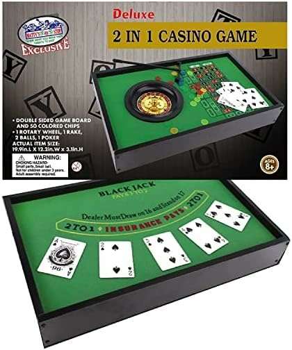 Casino Game 2 in 1 Double Sided Roulette and Black Jack Game with Playing Cards - COLO