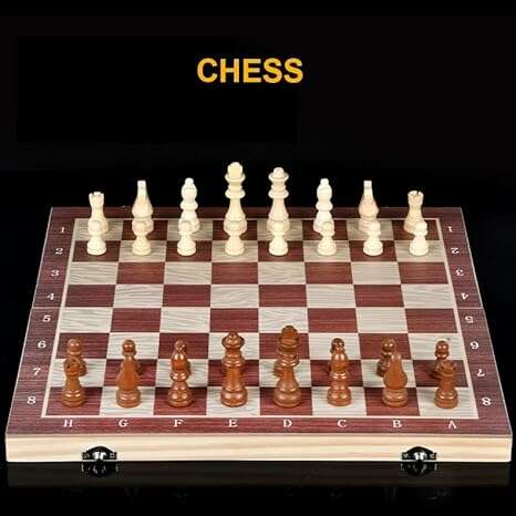 Chess Board Sets, 12 Inch Wooden Chess Set, 3 in 1 Chess Checkers Backgammon Board Game, Handmade Folding Chess Boards with 2 Extra Queens - COLO