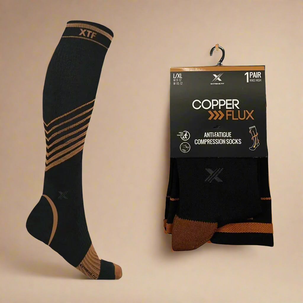EXTREME FIT COPPER >>>FLUX ANTI-FATIGUE COMPRESSION SOCKS BLACK N ORANGE