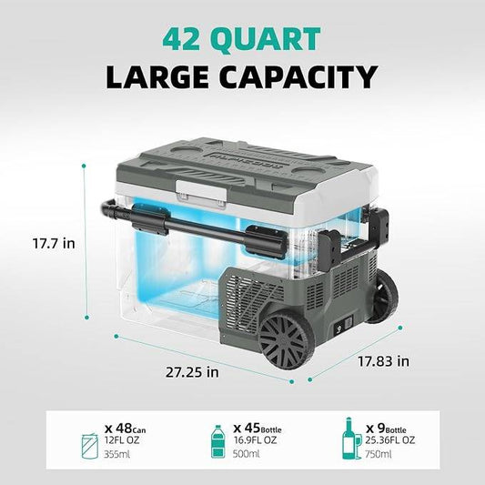 Alpicool Portable Refrigerator for Car, 12 Volt Refrigerator with Wheel 42 Quarts Car Refrigerator Dual Zone Independent Control, Portable Car Fridge 12V/24V Electric Cooler for Camping