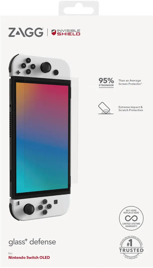 ZAGG - InvisibleShield Glass+ Defense Screen Protector for Nintendo Switch OL HD CLARITY SCREEN PROTECTION GLASS + EXTREME IMPACT AND SCRATCH PROTECTION