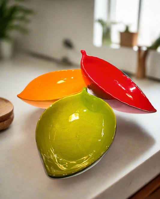 Set of 3 Ceramic Leaves Candy Dishes or Serving Bowls