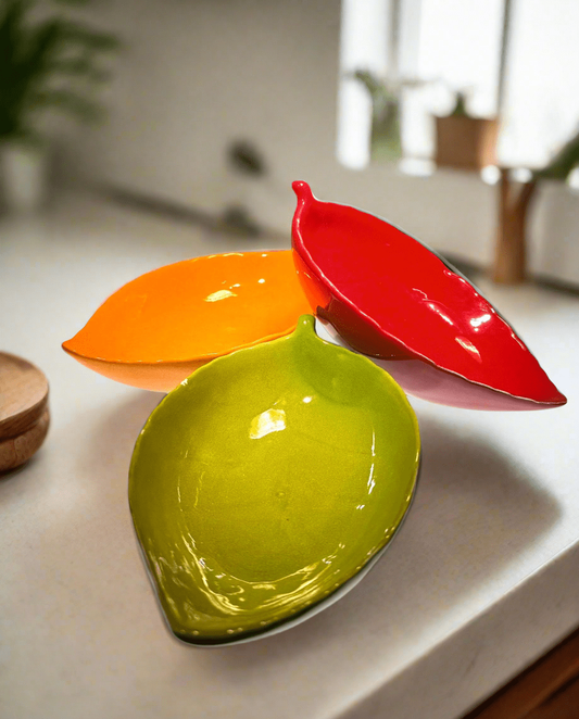 Set of 3 Ceramic Leaves Candy Dishes or Serving Bowls - COLO