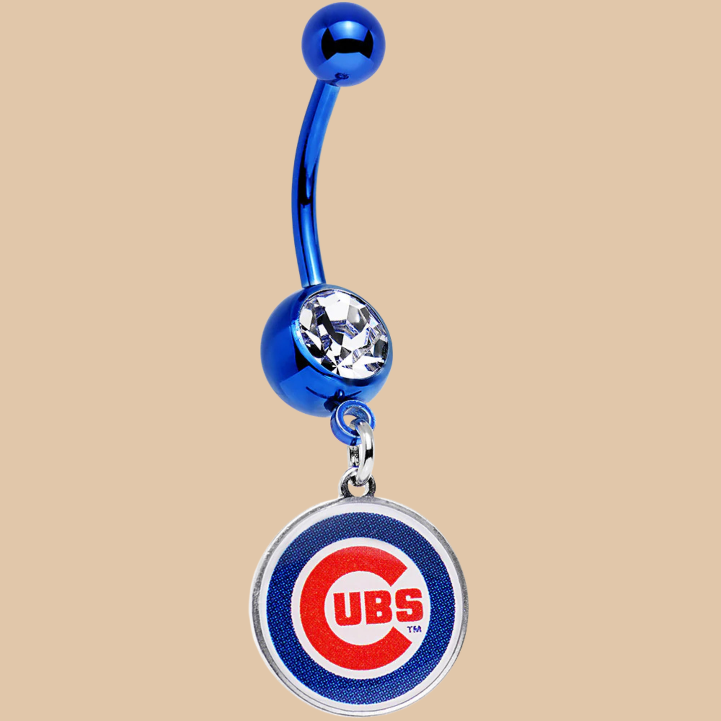 MLB Clear Gem Blue Anodized Chicago Cubs Dangle Belly Ring Licensed