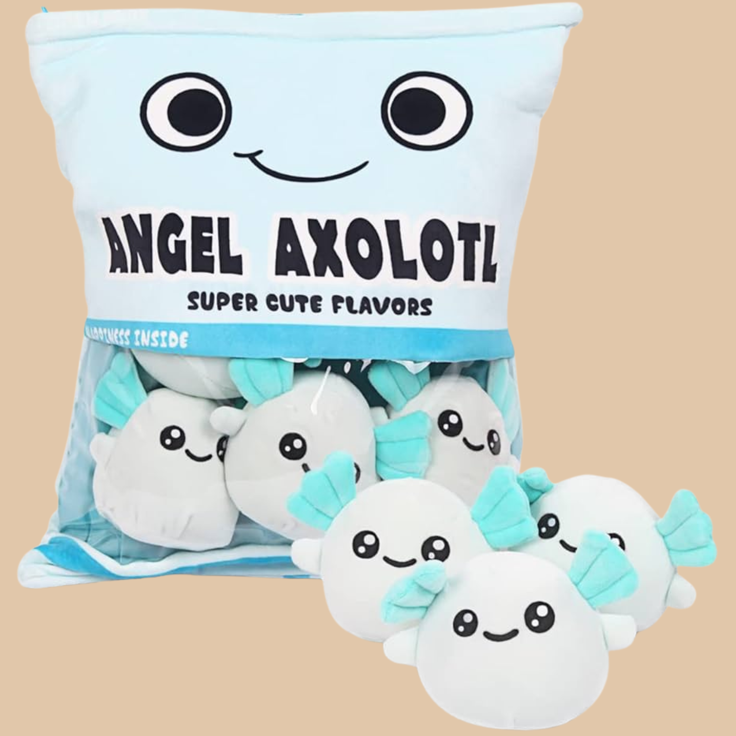 Zippered Angel Axolotl Plush Pillow with Mini Axolotls