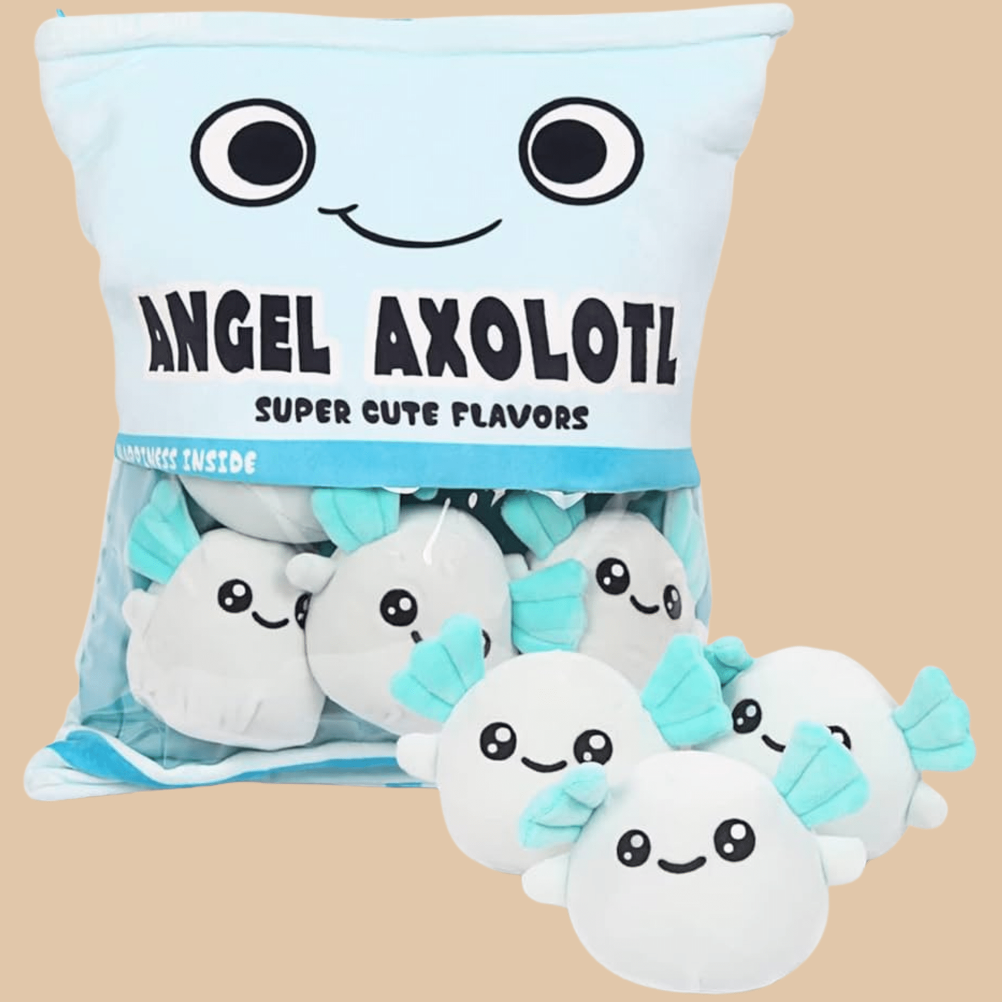Zippered Angel Axolotl Plush Pillow with Mini Axolotls - COLO