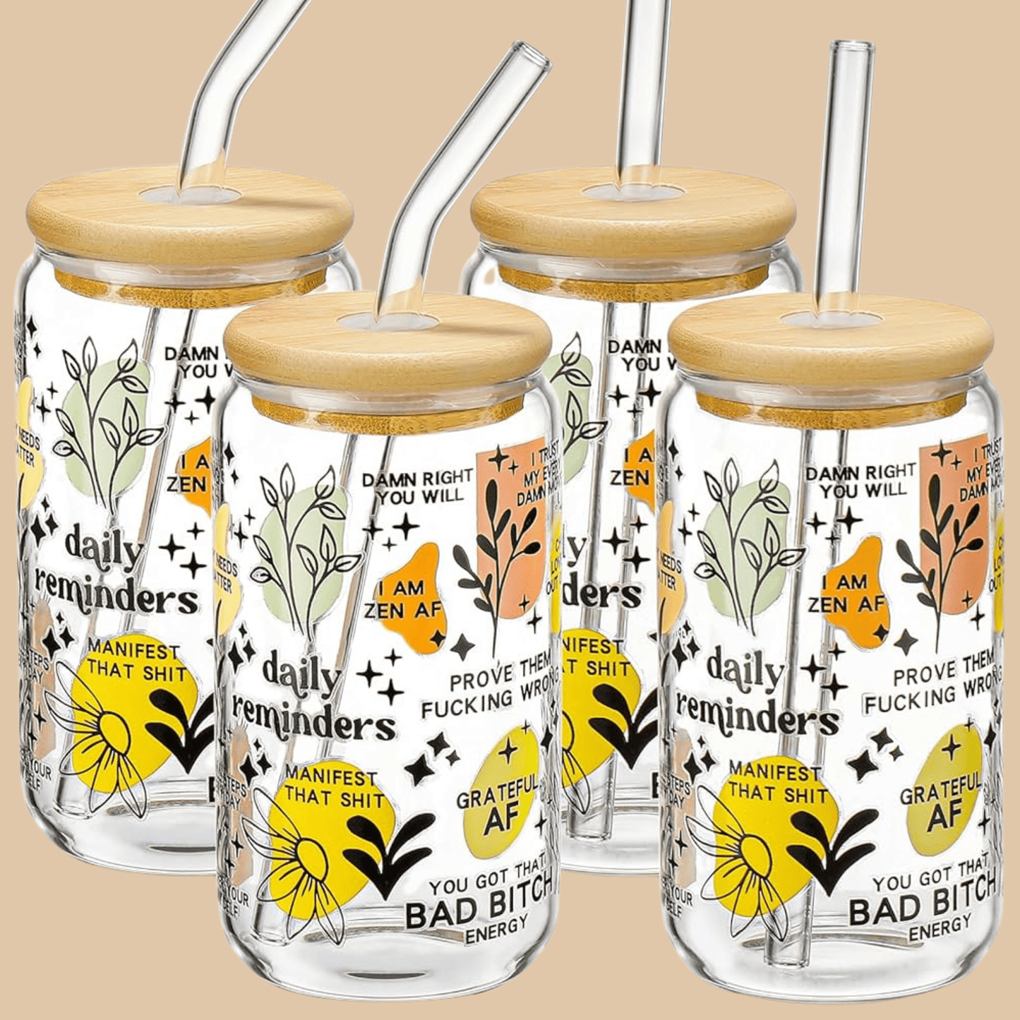 4PCS Frosted Glass Tumbler Cups with Lids - COLO
