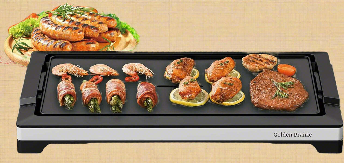 Electric Smokeless Indoor Griddle Grill - 1800W Fast Heating, 5-Level Temperature Control, Large Non-Stick Plate, Dishwasher Safe - Perfect for Household and Outdoor BBQ, Patio, Camping and Backyard - COLO