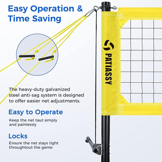 Patiassy Professional Volleyball Net Set with Adjustable Poles & Carry Bag (Yellow)